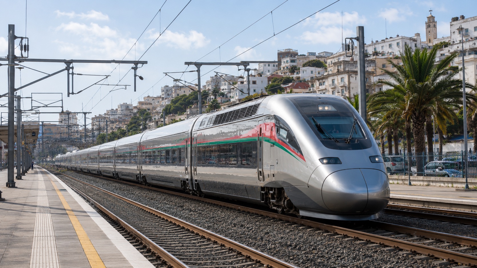 Al Boraq Zug an einem modernen Bahnsteig in Marokko